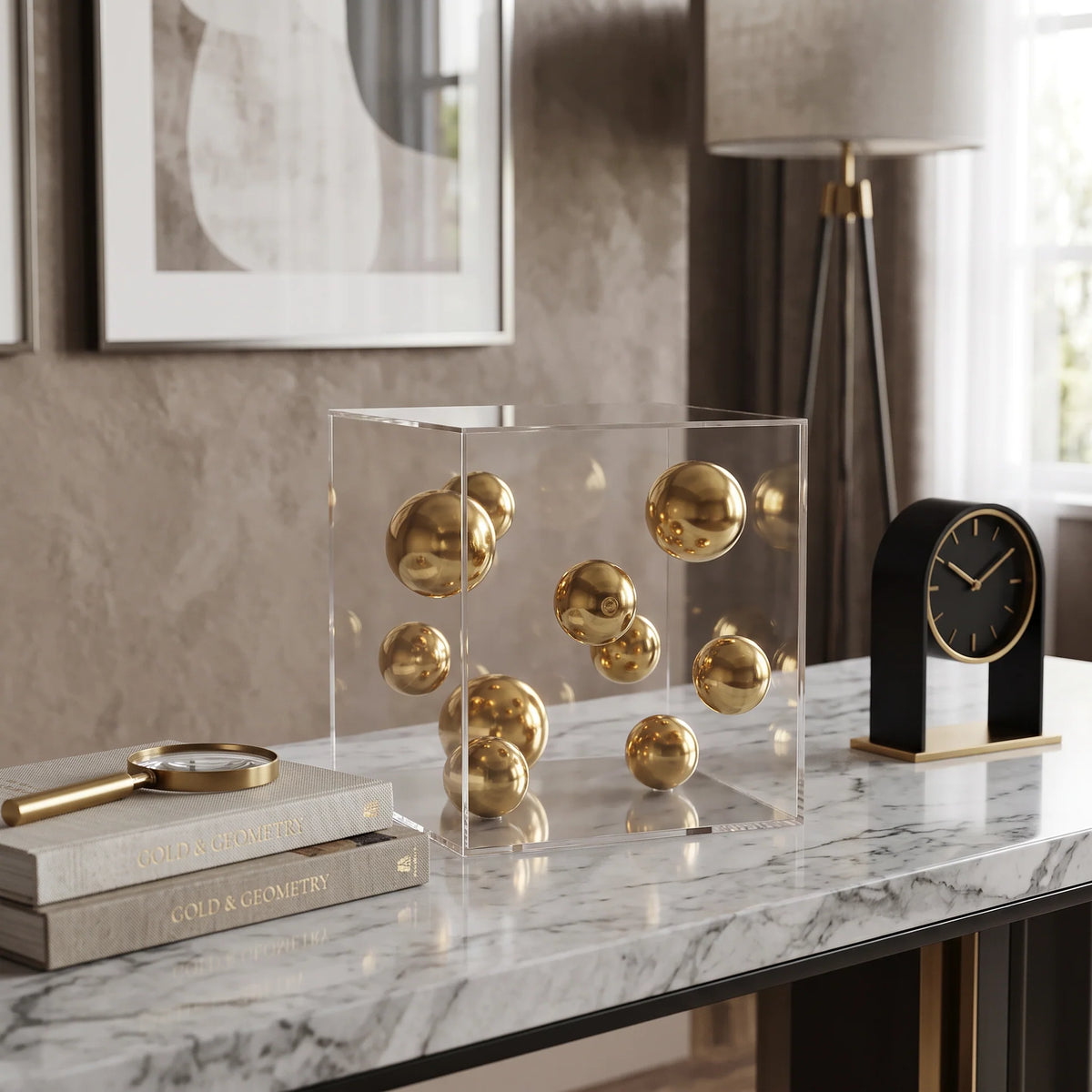 Caixa Decorativa em Acrílico com Bolas em Metal