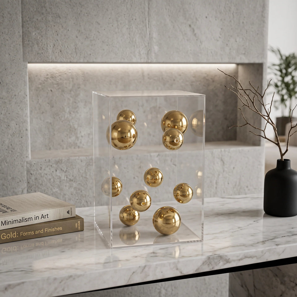 Caixa Decorativa em Acrílico com Bolas em Metal