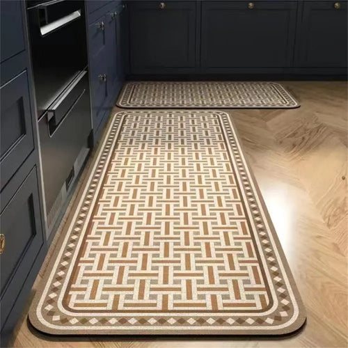Tapete para cozinha antiderrapante absorvente com estampa de ladrilhos