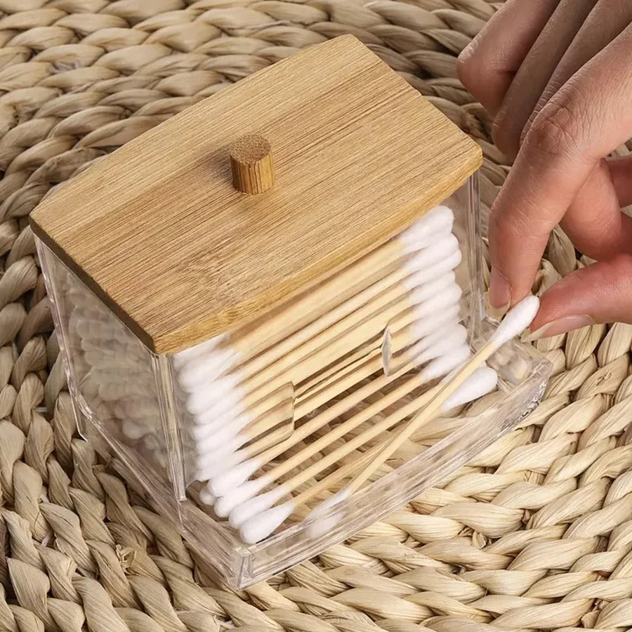 Organizador de Cotonetes em Bambu