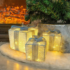 Conjunto 3 Caixas de Presente Natalina Iluminada com Laço - Casa Stony