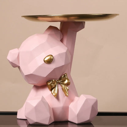 Estatueta de Resina Ursinho com Bandeja - Casa Stony