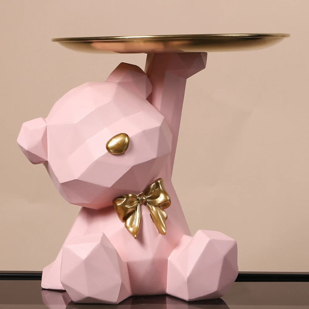 Estatueta de Resina Ursinho com Bandeja