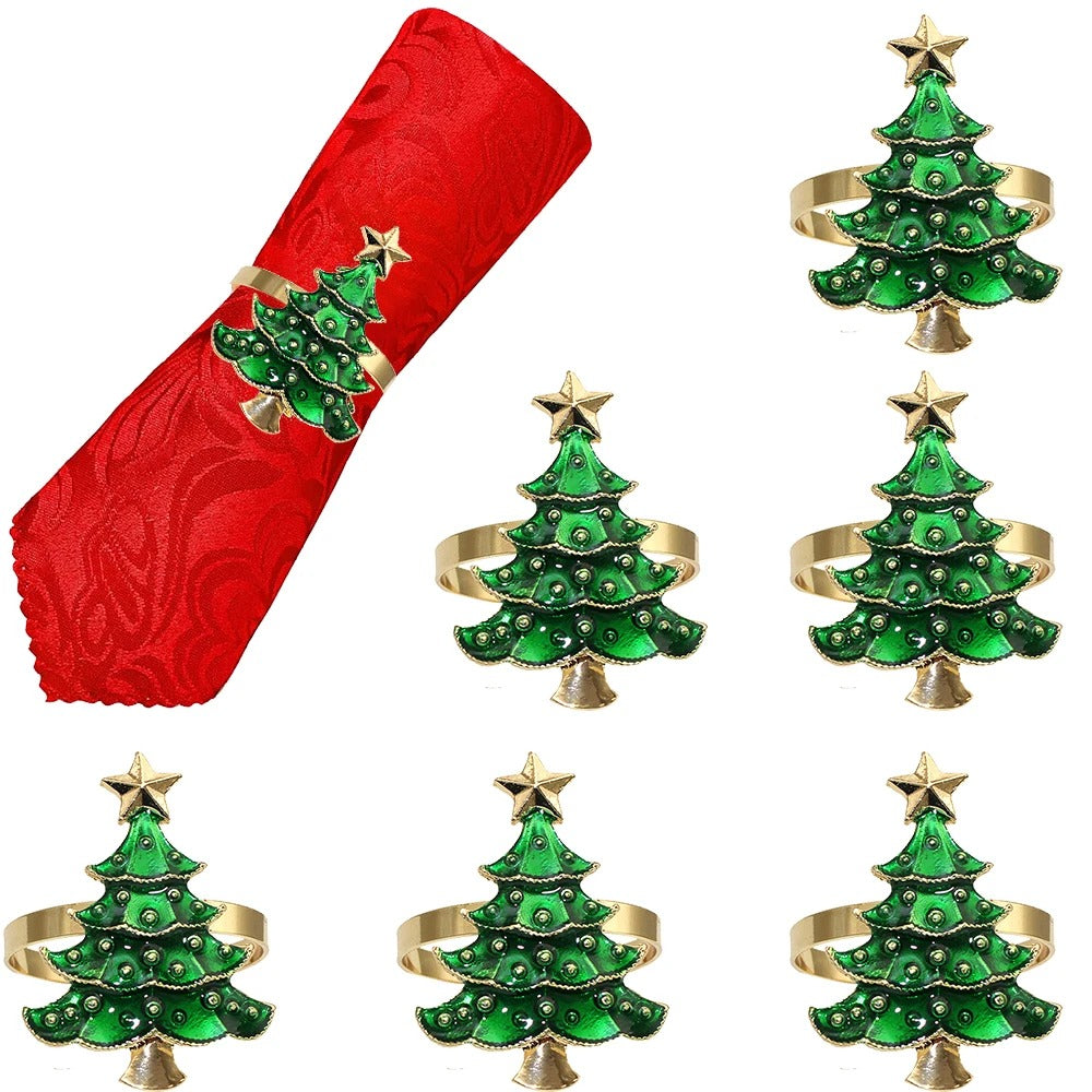 Conjunto 6 Anéis para Guardanapo Árvore de Natal