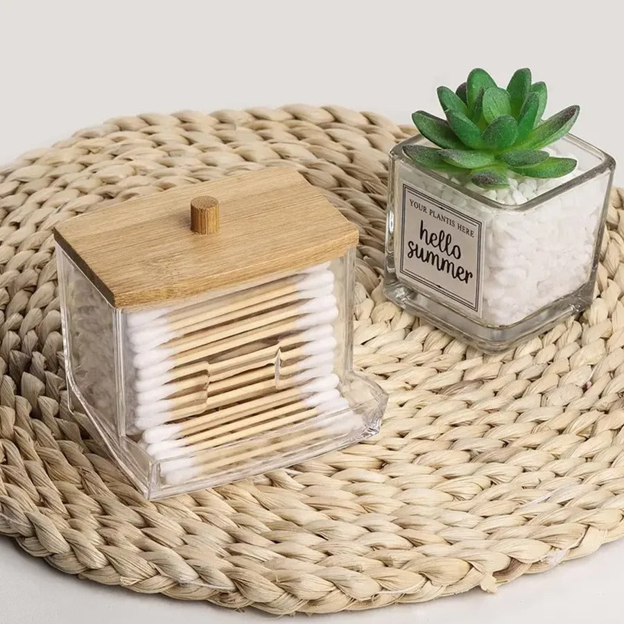 Organizador de Cotonetes em Bambu