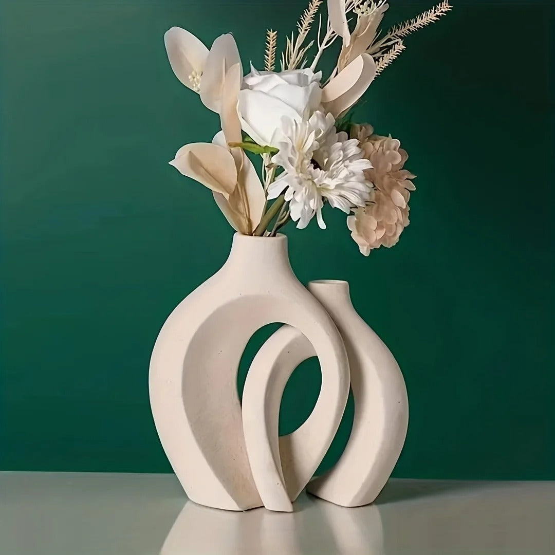 Par de Vasos de Flores Boho em Cerâmica