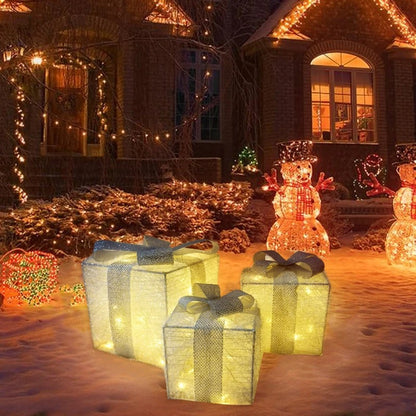 Conjunto 3 Caixas de Presente Natalina Iluminada com Laço - Casa Stony