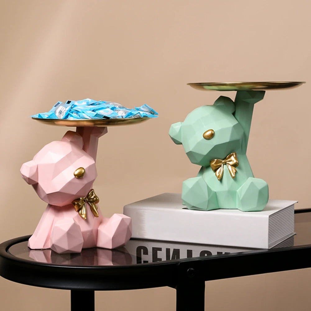 Estatueta de Resina Ursinho com Bandeja