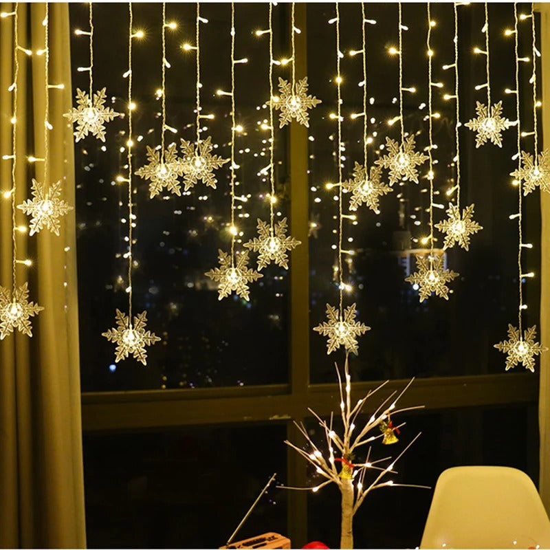 Varal de Luzes em Led Flocos de Neve