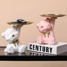 Estatueta de Resina Ursinho com Bandeja