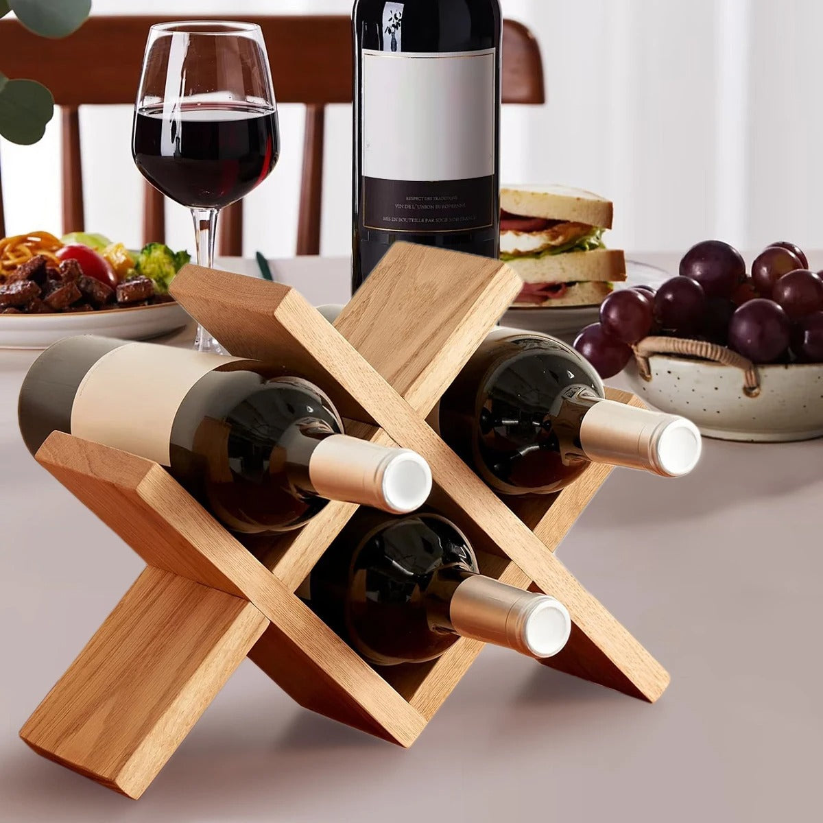 Suporte para Vinho em Madeira 4 Garrafas