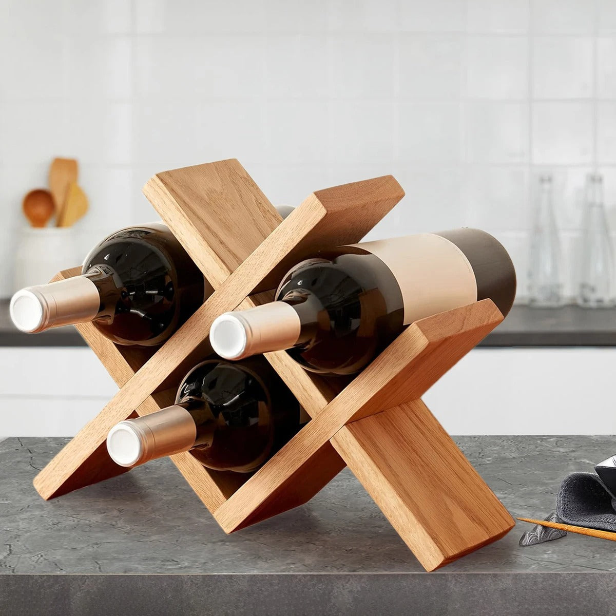 Suporte para Vinho em Madeira 4 Garrafas