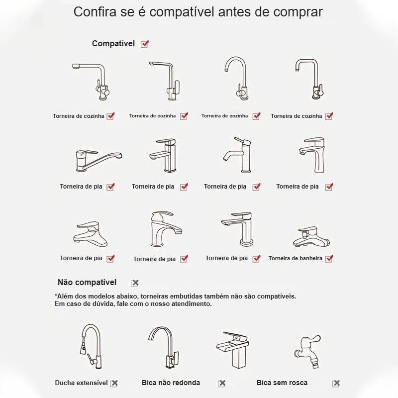 Torneiras compatíveis com o arejador LED
