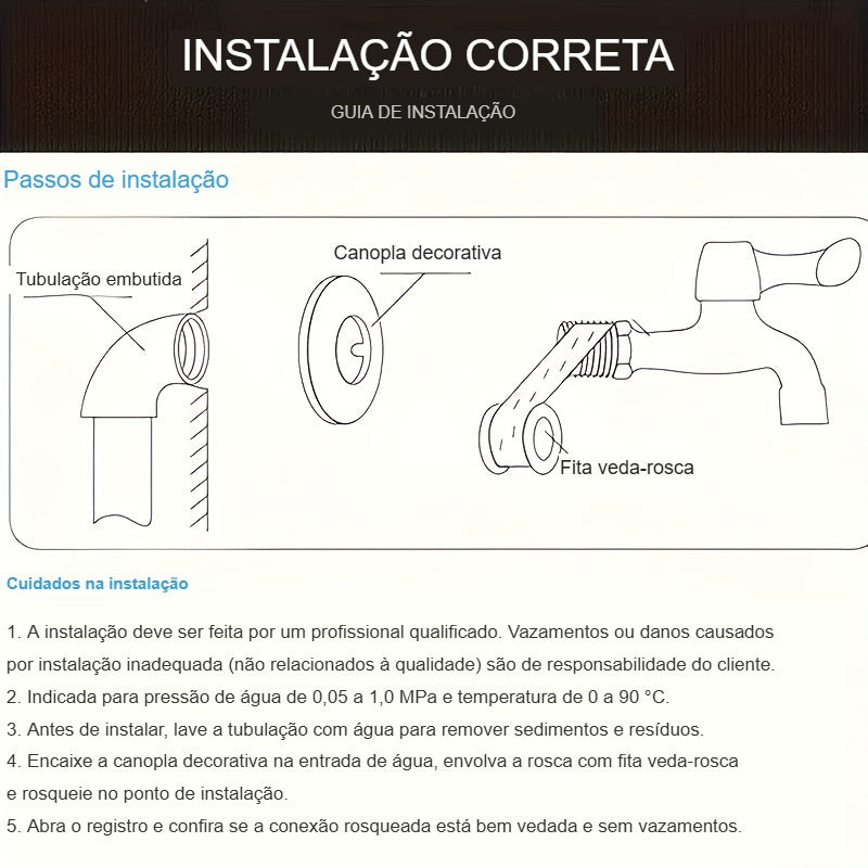 Guia de instalação da torneira de parede