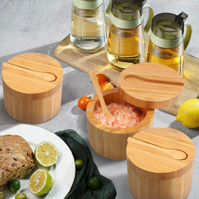 Porta Temperos e Sais em Bambu com Colher