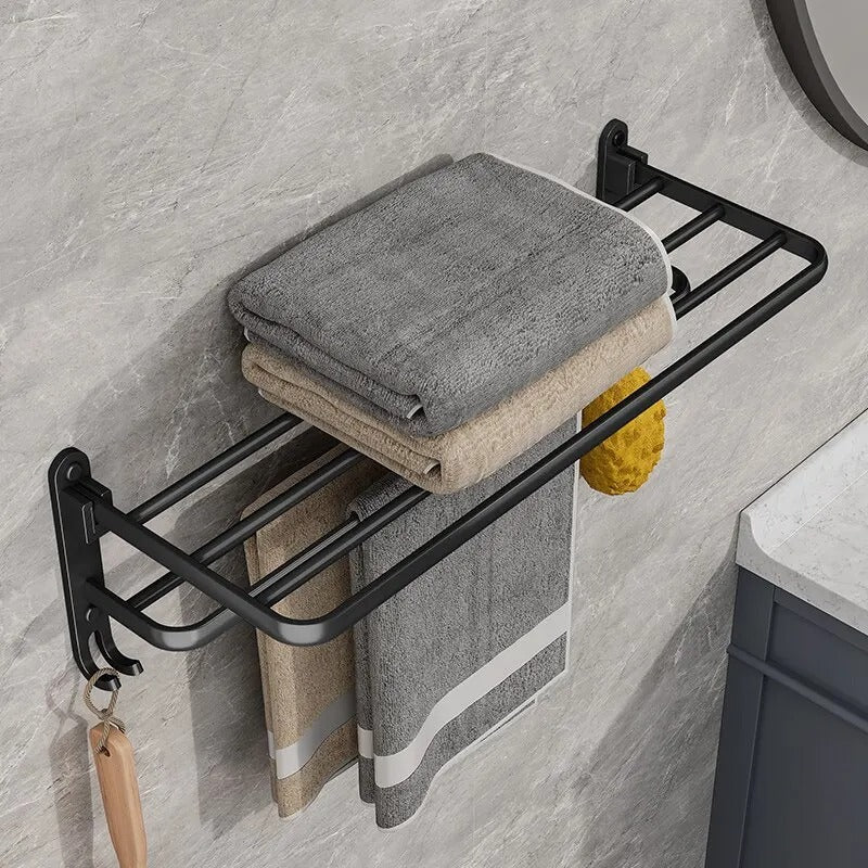 Porta Toalha Banheiro em Alumínio Preto 50cm - Casa Stony
