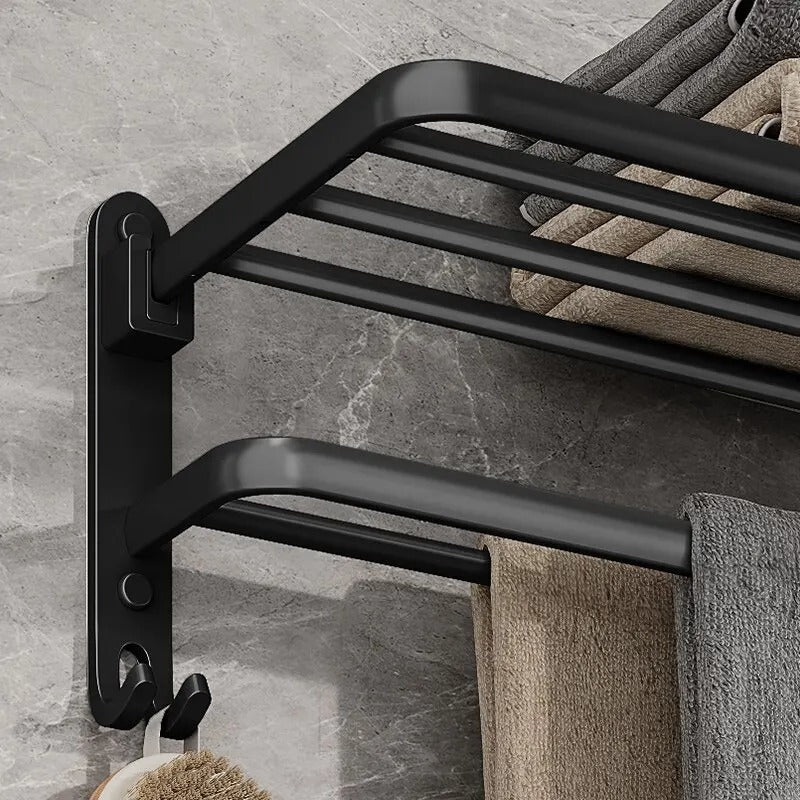 Porta Toalha Banheiro em Alumínio Preto 50cm - Casa Stony