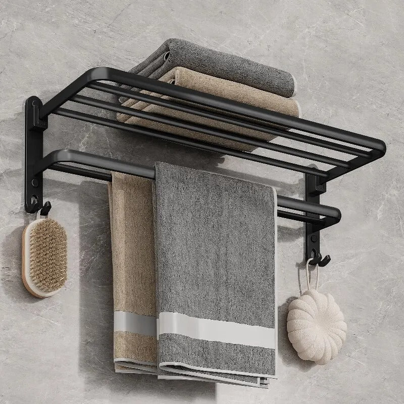 Porta Toalha Banheiro em Alumínio Preto 50cm - Casa Stony