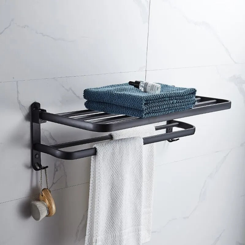 Porta Toalha Banheiro em Alumínio Preto 50cm - Casa Stony