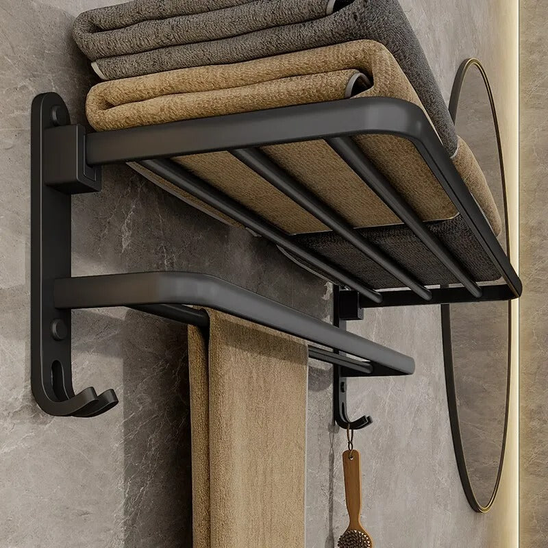 Porta Toalha Banheiro em Alumínio Preto 50cm - Casa Stony