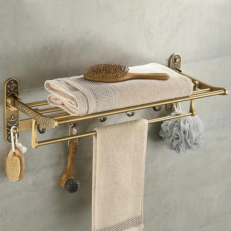 Porta Toalha Banheiro em Alumínio Dourado Luxo - Casa Stony