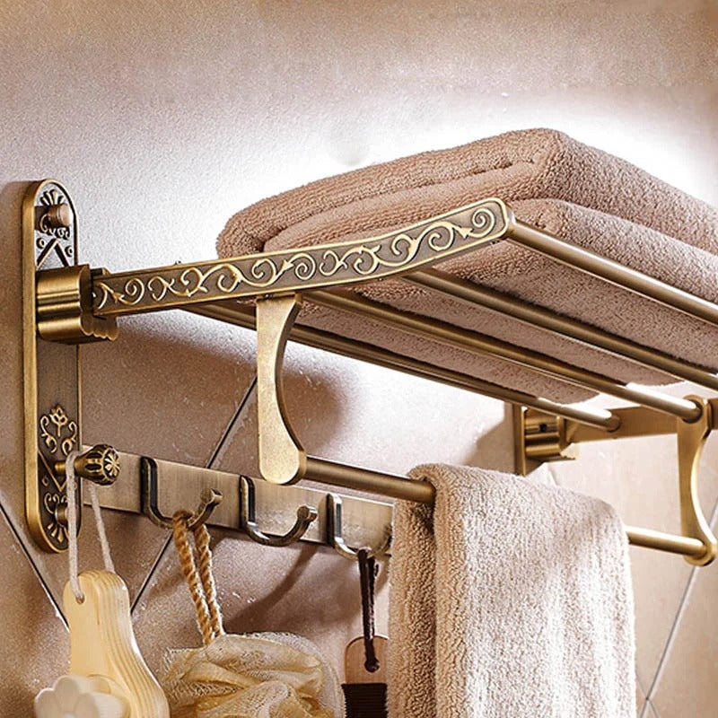 Porta Toalha Banheiro em Alumínio Dourado Luxo - Casa Stony