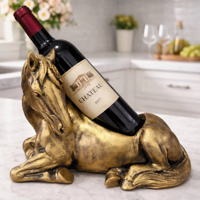 Porta Vinho Decorativo Cavalo Dourado Luxo