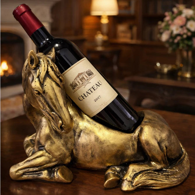 Porta Vinho Decorativo Cavalo Dourado Luxo