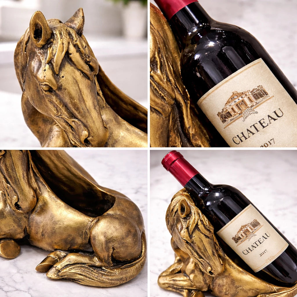 Porta Vinho Decorativo Cavalo Dourado Luxo