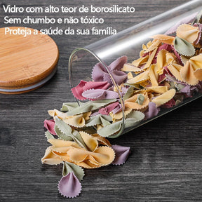 Kit 6 Potes Hermético de Vidro com Tampa de Bambu 200ml