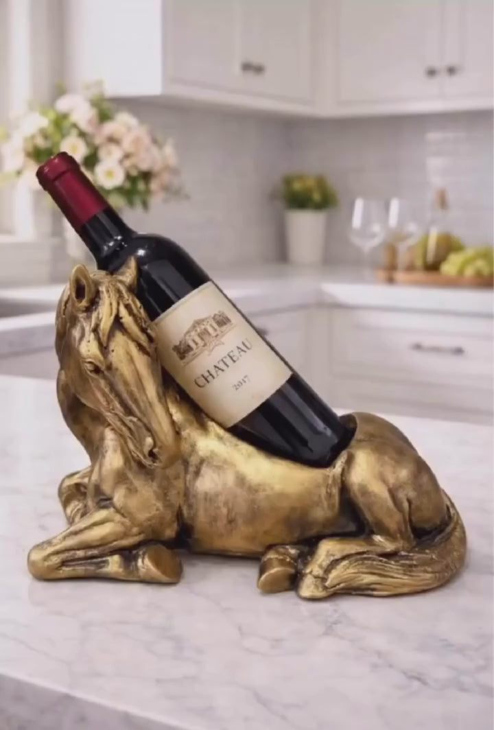 Porta Vinho Decorativo Cavalo Dourado Luxo