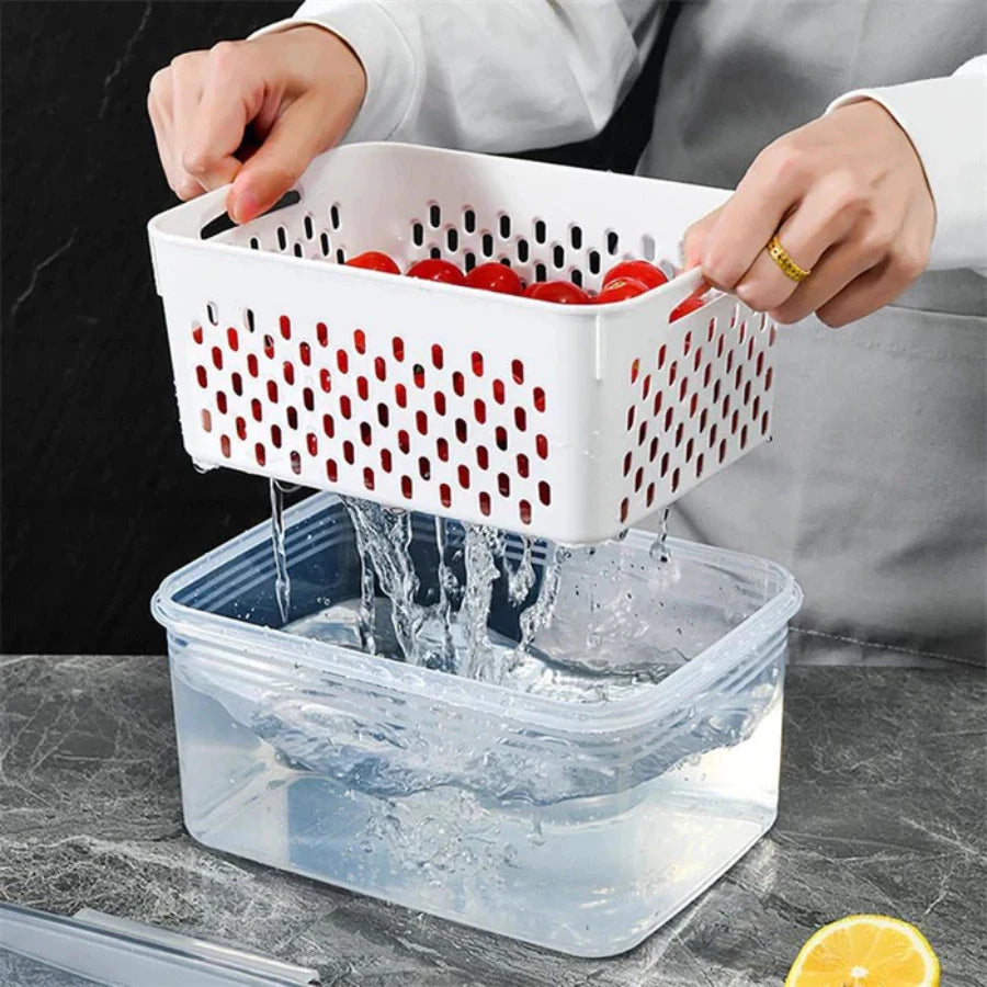 Kit 3 potes herméticos com escorredor para geladeira
