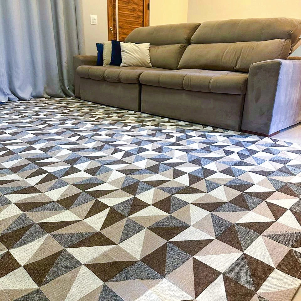 Tapete Antiderrapante Mosaico Geométrico Jacquard