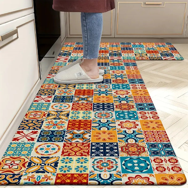 Tapete para cozinha absorvente com estampa de ladrilhos estilo vintage