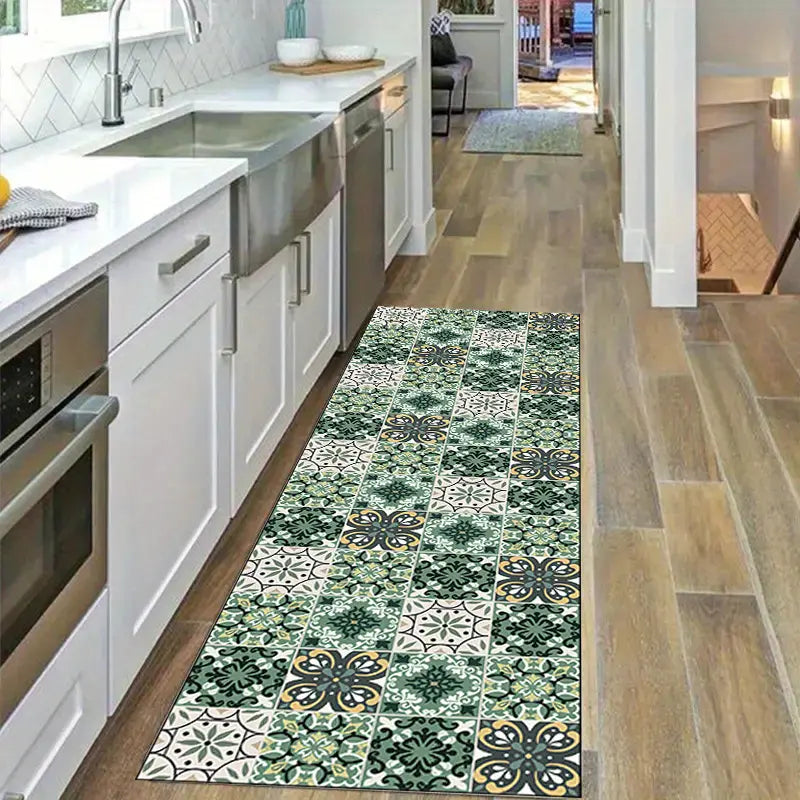 Tapete para Cozinha Absorvente Ladrilhos Verde