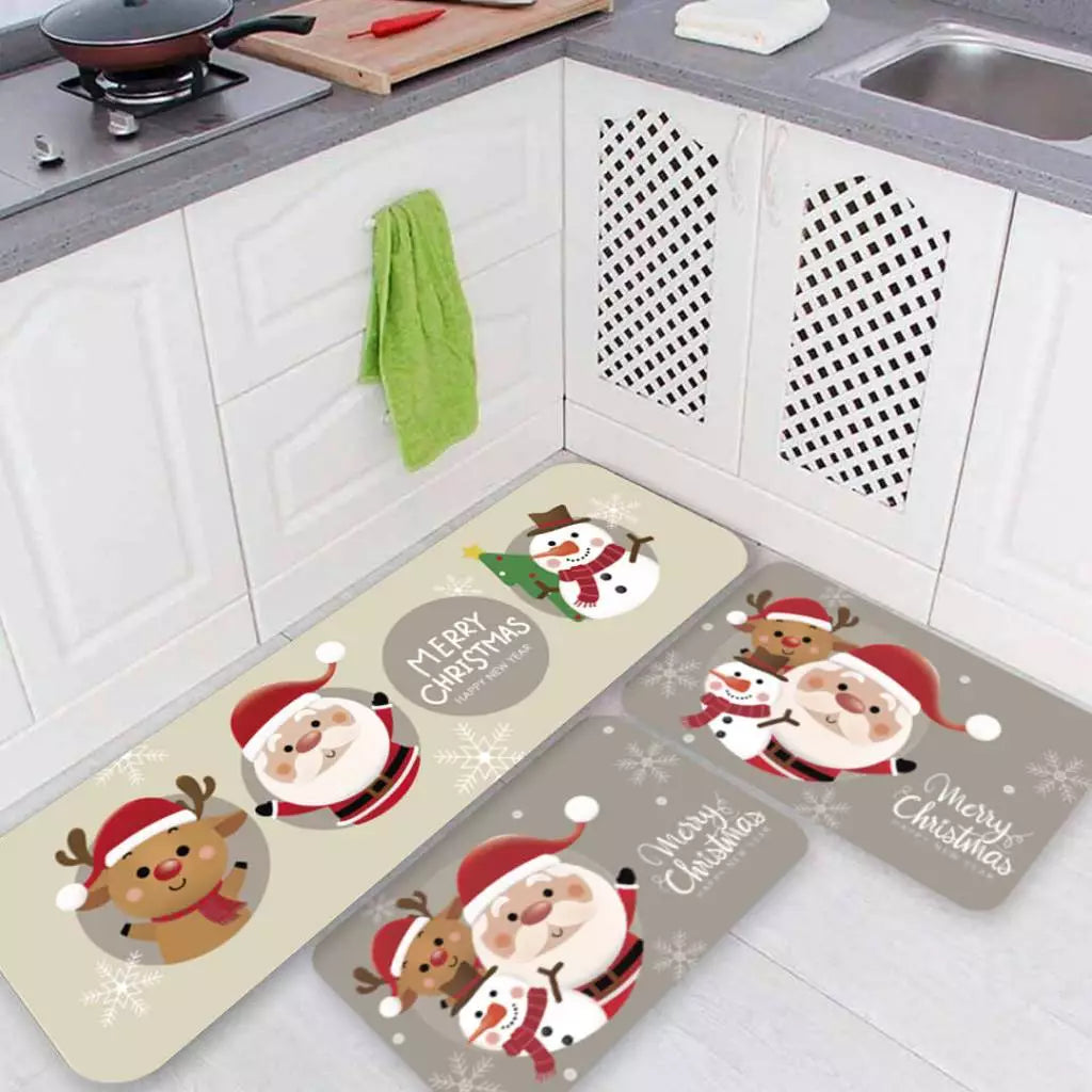Tapetes de Cozinha 3 Peças Natal Noel e Seus Renas