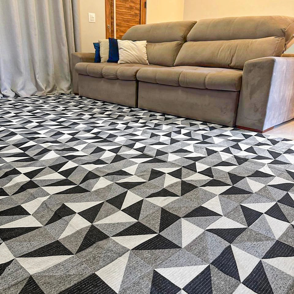 Tapete Antiderrapante Mosaico Geométrico Jacquard