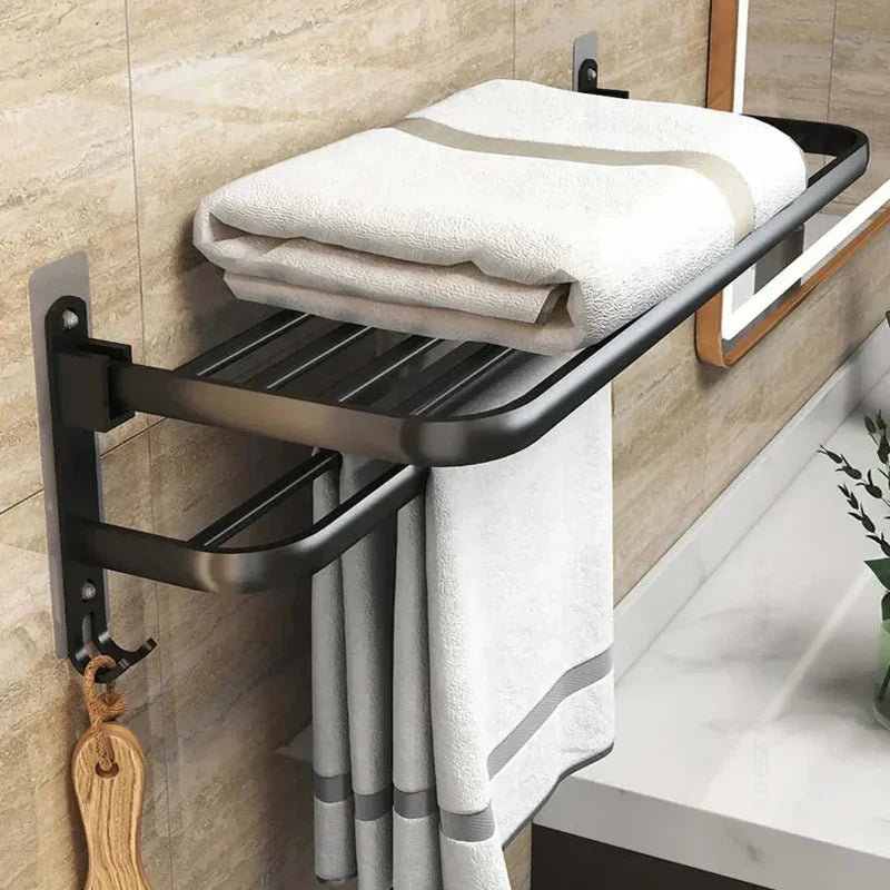 Porta Toalha Banheiro em Alumínio Preto 50cm - Casa Stony