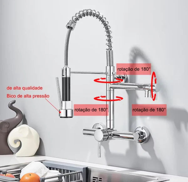 Torneira De Parede Para Cozinha Gourmet com Misturador
