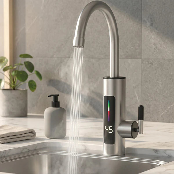 Torneira Elétrica Para Cozinha Banheiro Com Visor de Temperatura Aço Inoxidável