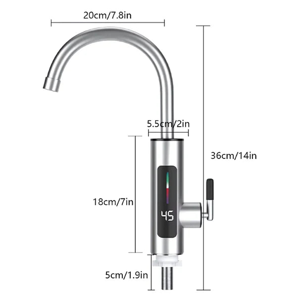 Torneira Elétrica Para Cozinha Banheiro Com Visor de Temperatura Aço Inoxidável