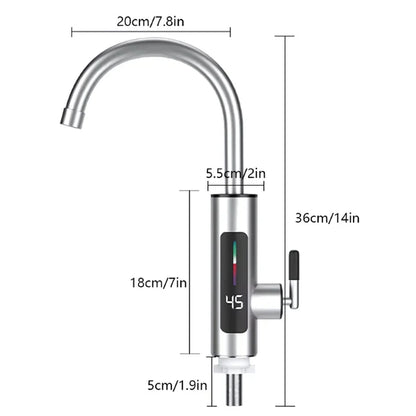 Torneira Elétrica Para Cozinha Banheiro Com Visor de Temperatura Aço Inoxidável