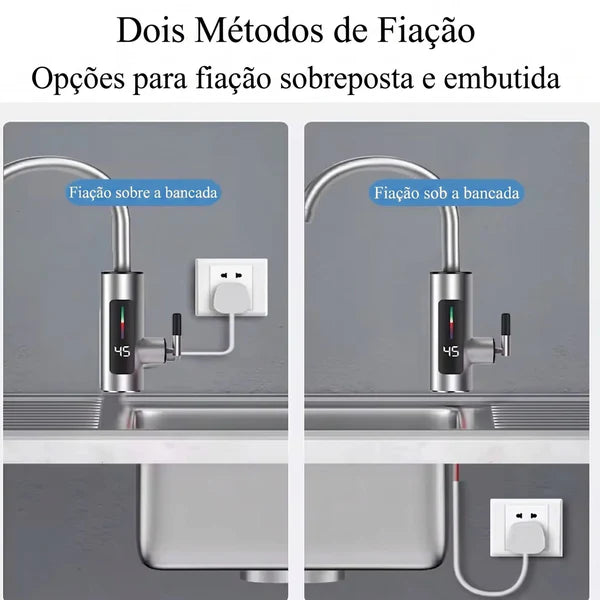 Torneira Elétrica Para Cozinha Banheiro Com Visor de Temperatura Aço Inoxidável