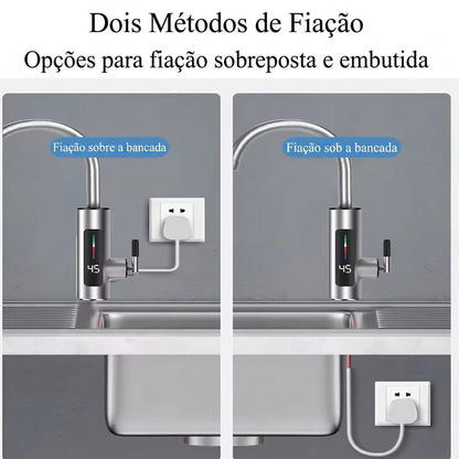 Torneira Elétrica Para Cozinha Banheiro Com Visor de Temperatura Aço Inoxidável
