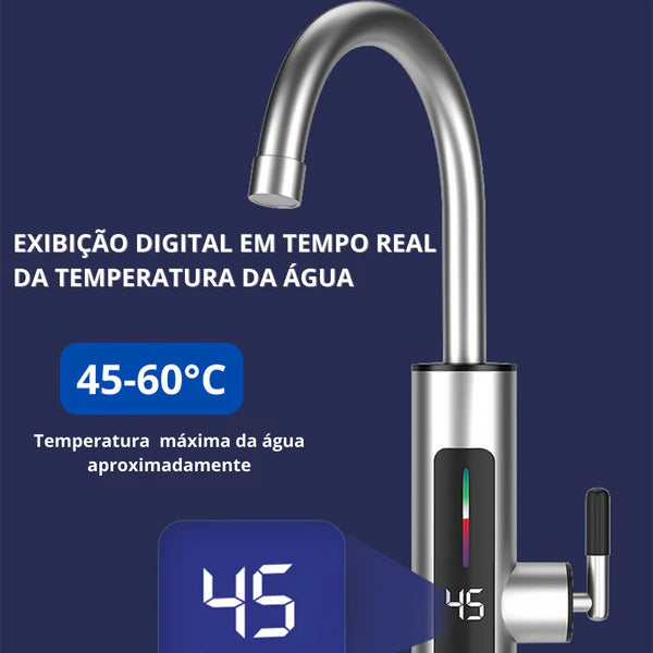 Torneira Elétrica Para Cozinha Banheiro Com Visor de Temperatura Aço Inoxidável