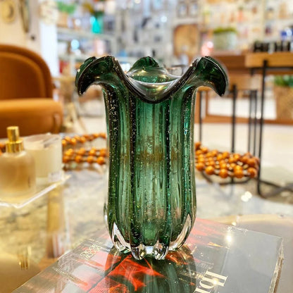 Vaso Murano Vidro Italy Verde Esmeralda