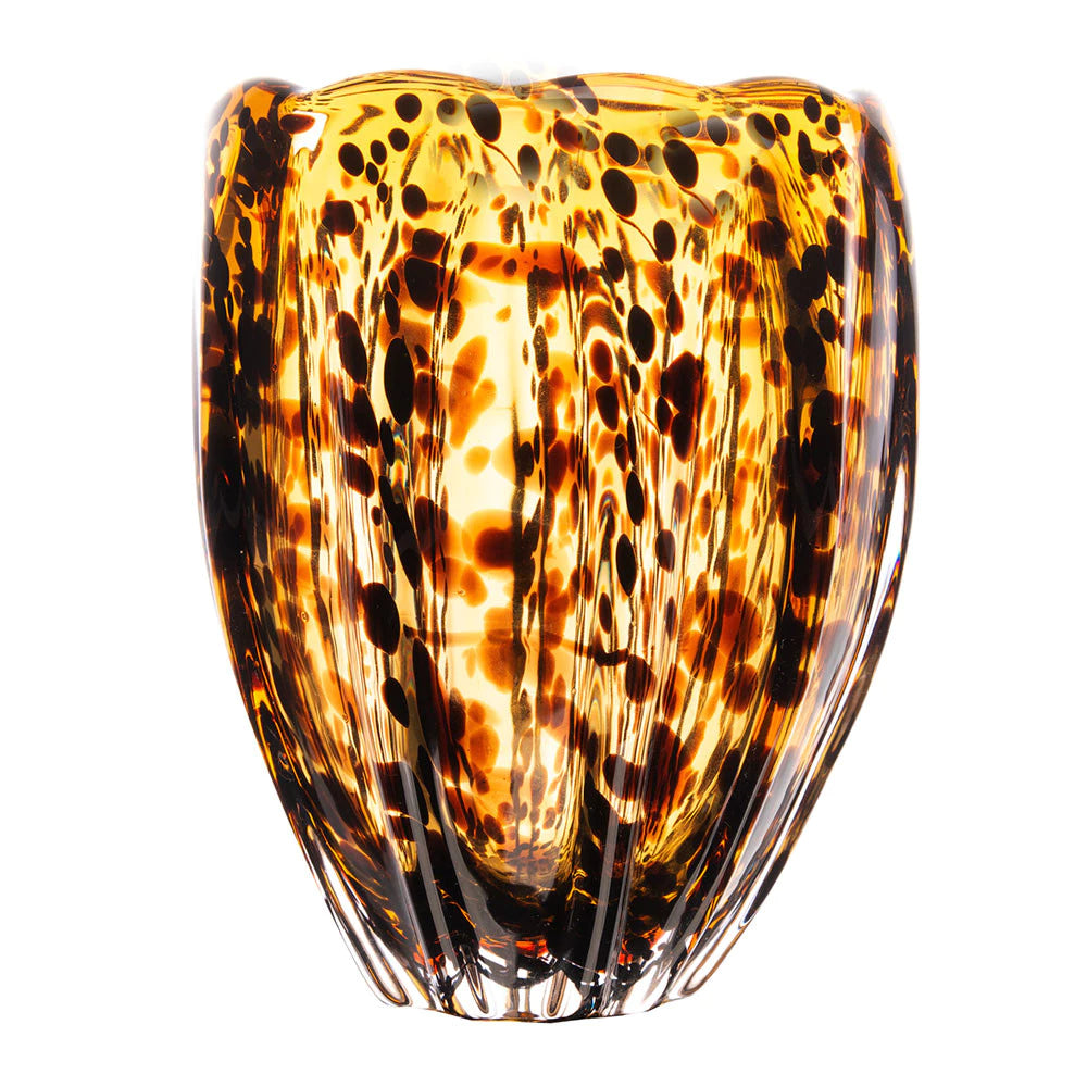 Vaso de Vidro Murano Âmbar Italy Leopardo