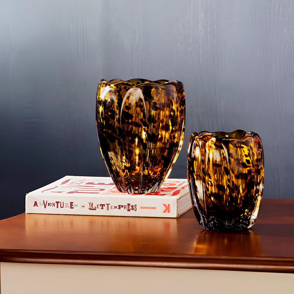 Vaso de Vidro Murano Âmbar Italy Leopardo