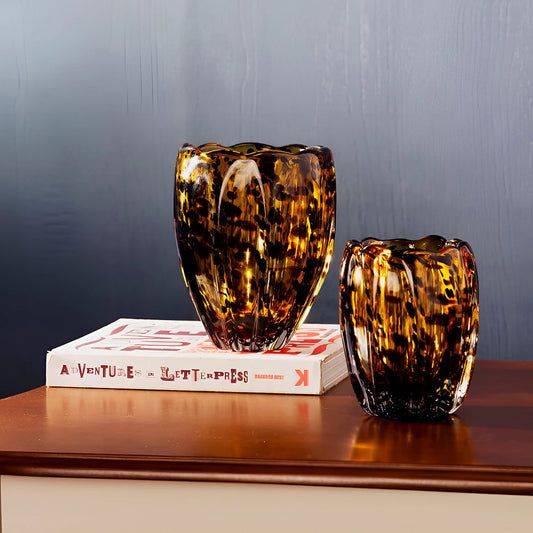 Vaso de Vidro Murano Âmbar Italy Leopardo