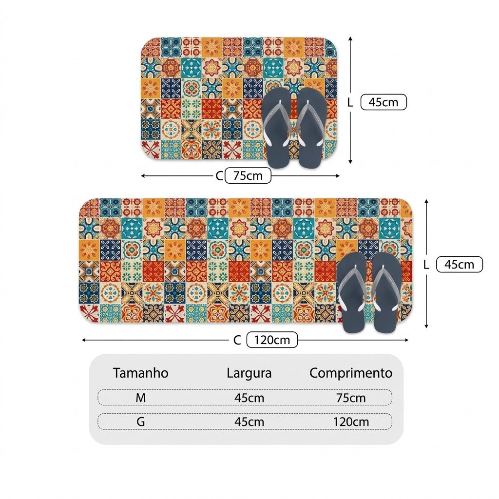Tapete para Cozinha Absorvente Ladrilhos Vintage
